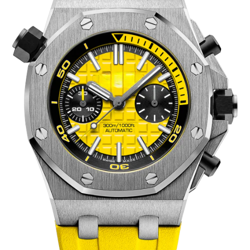 Sport Premium Watch Yellow Rubber – Stainless Steel – 42mm