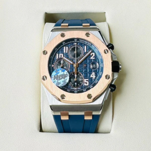 Sport Chronograph Watch Yellow Gold – Ceramic Bezel – Blue Rubber – 44mm