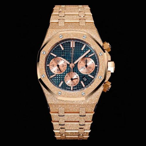 Classic Chronograph Watch Frosted Gold – Green/Yellow Accents – 41mm