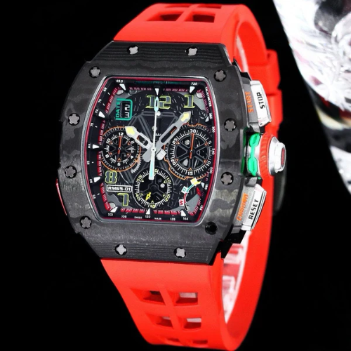 Racing Sport Watch - Flyback Chronograph - Carbon TPT & Red Rubber