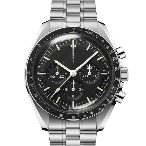 Professional Chronograph Watch – Black Steel – Manual Winding – 42mm