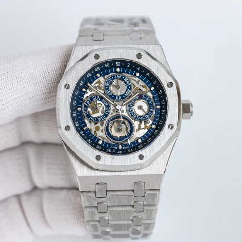 Premium Automatic Watch Skeleton Blue Grey – White 904L Steel – 41mm