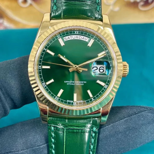 Executive Day Watch with Green Leather Strap