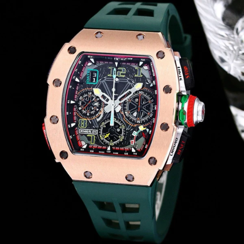 Racing Sport Watch - Flyback Chronograph - Rose Gold 904L Steel & Green Rubber
